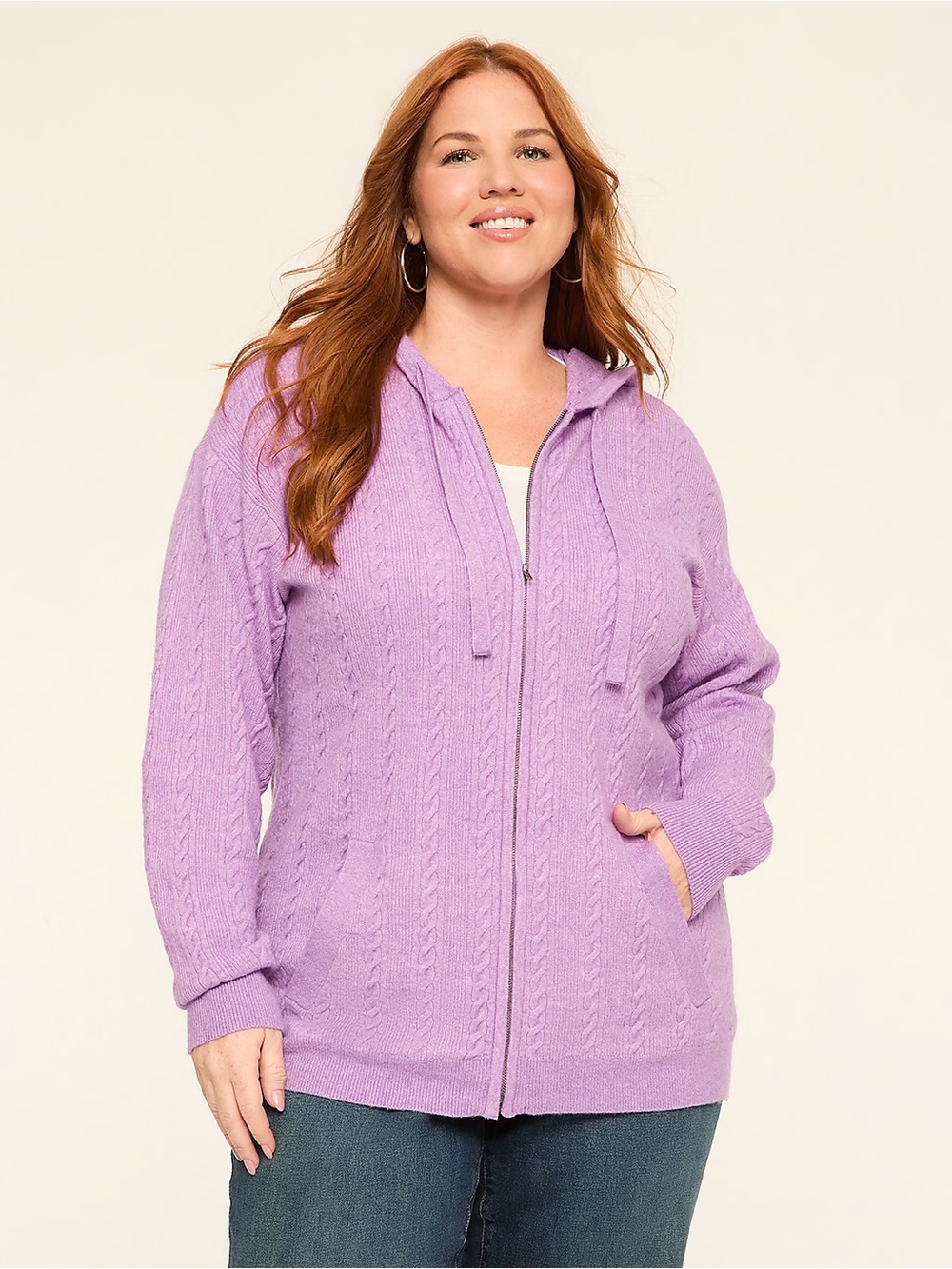 Lane Bryant Lavender Cable-Knit Zip Hoodie size 10/12